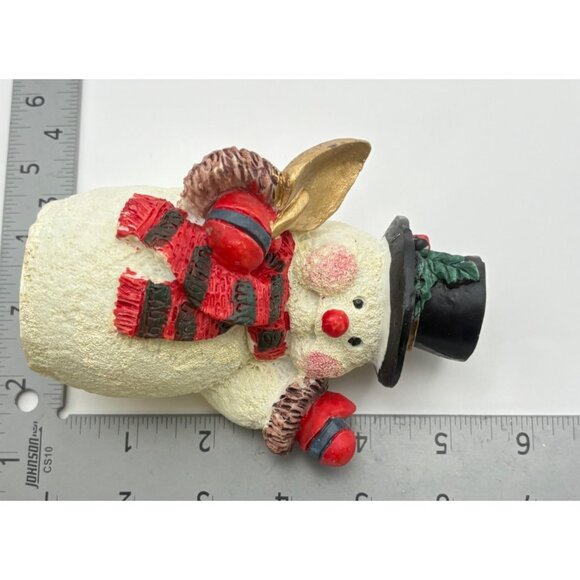 Vintage Snowman Christmas Figurine With Top Hat Striped Scarf and Shovel - Picture 3 of 8